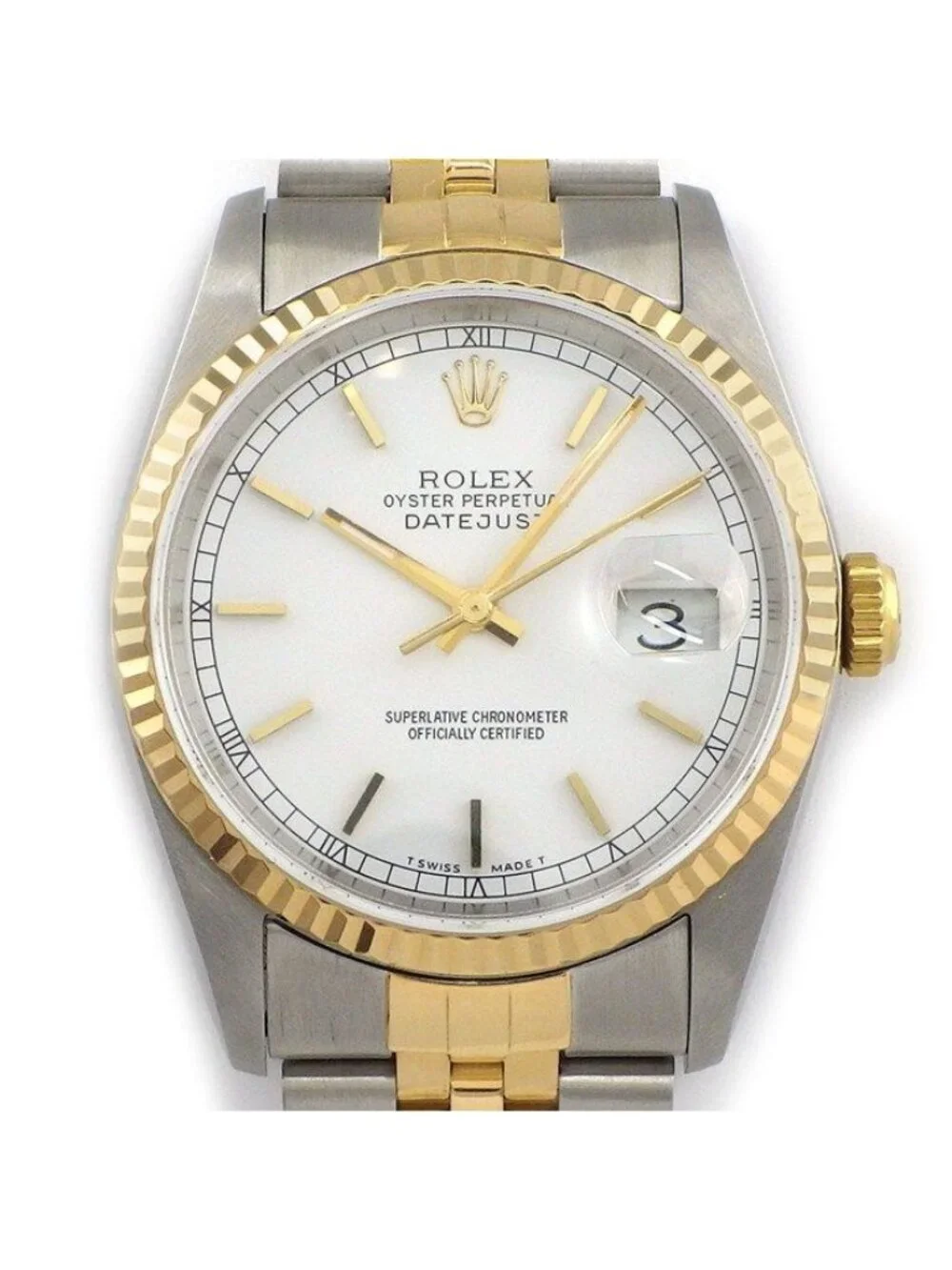 Rolex Watch Datejust White Dial Date 18k Yellow Gold SS Automatic